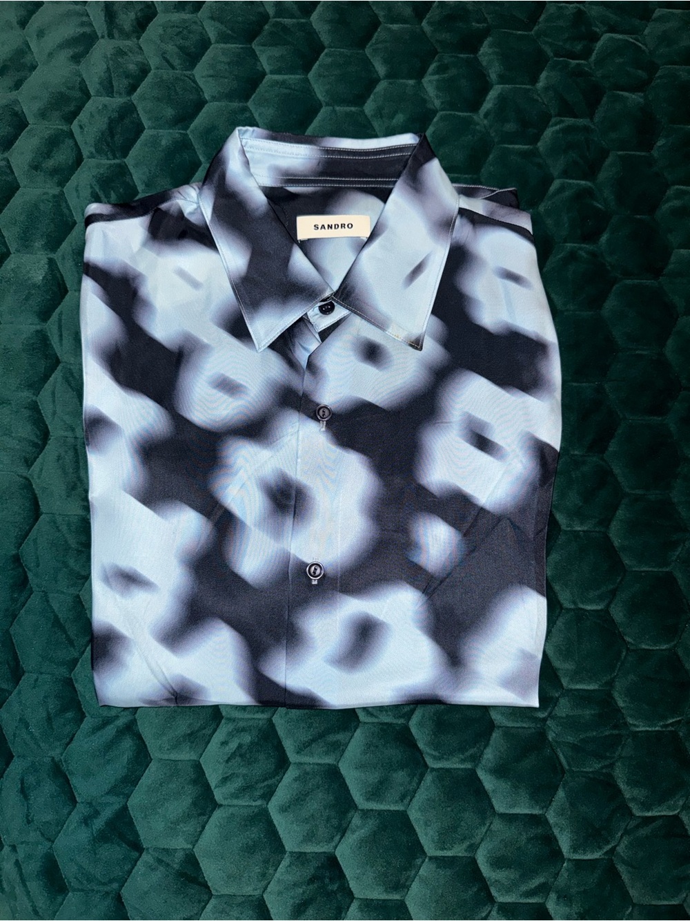 Sandro Black and Light Blue Abstract Print Button-Down Shirt